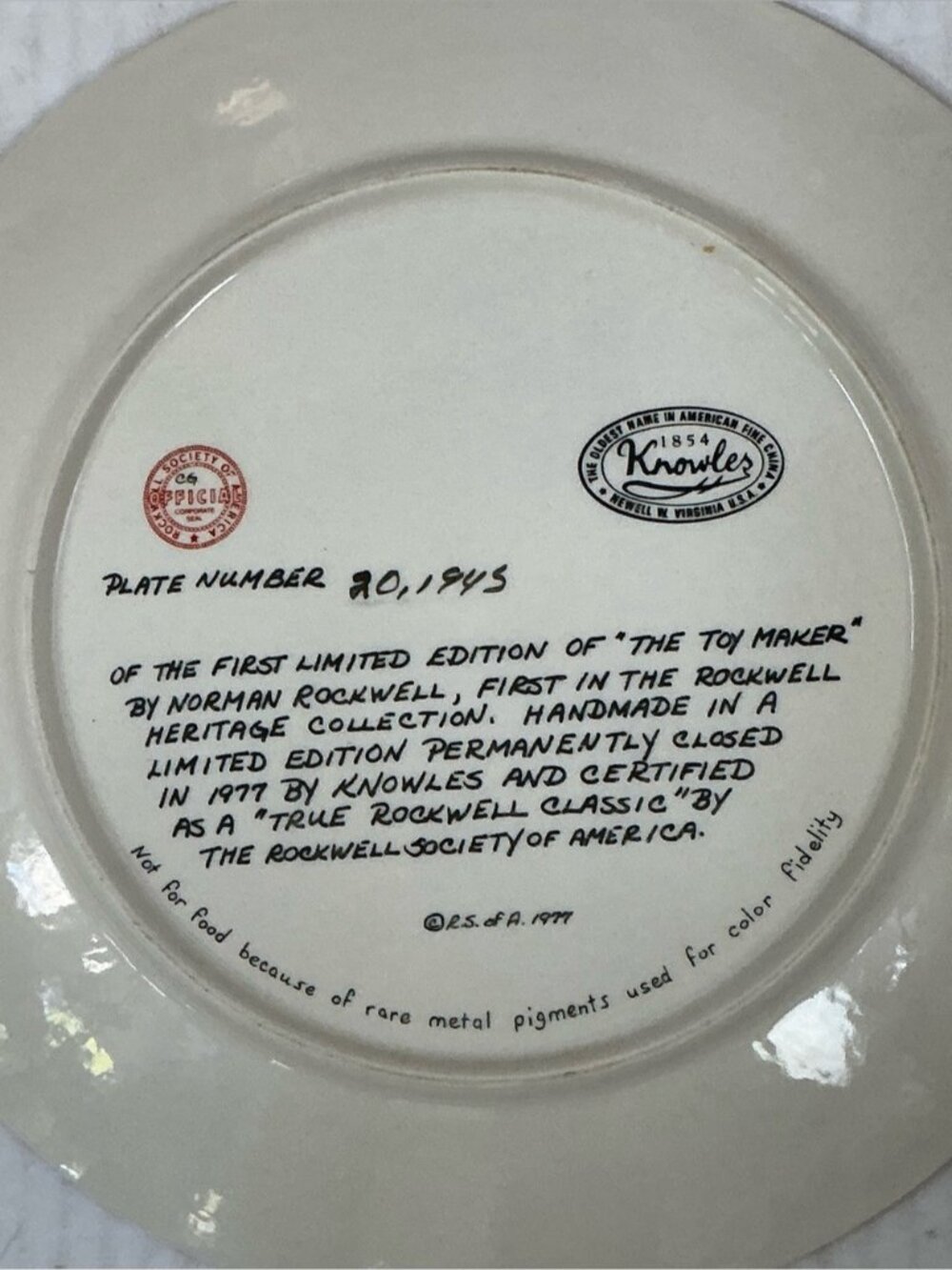 Toymaker Vintage Plate Norman Rockwell Hand Made in USA 1977 Porcelain 8.25” - Picture 2 of 16